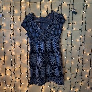 Anthropologie Knitted & Knotted Black & White Knit Cap Sleeve Dress Sz L